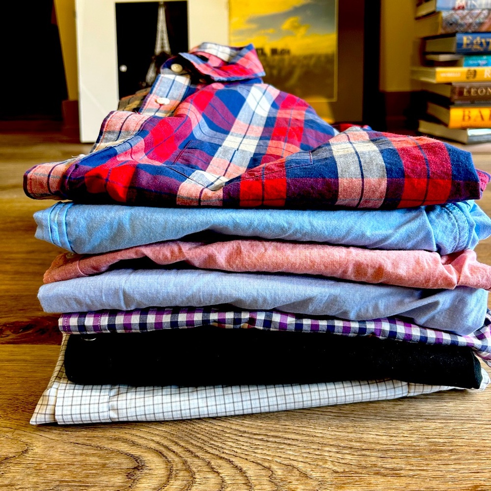 I Crew, Banana Republic, Zara and Old Nay shirts for sale.